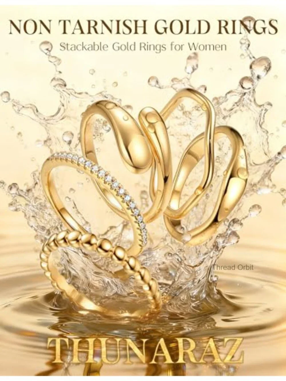 14K Gold Plated Stackable Rings Set Cubic Zirconia Non Tarnish Thumb Rings